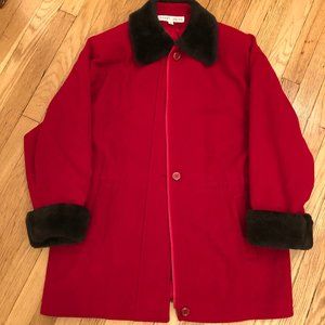 Red Wool Fur Trim Coat Jacket (Larry Levine)